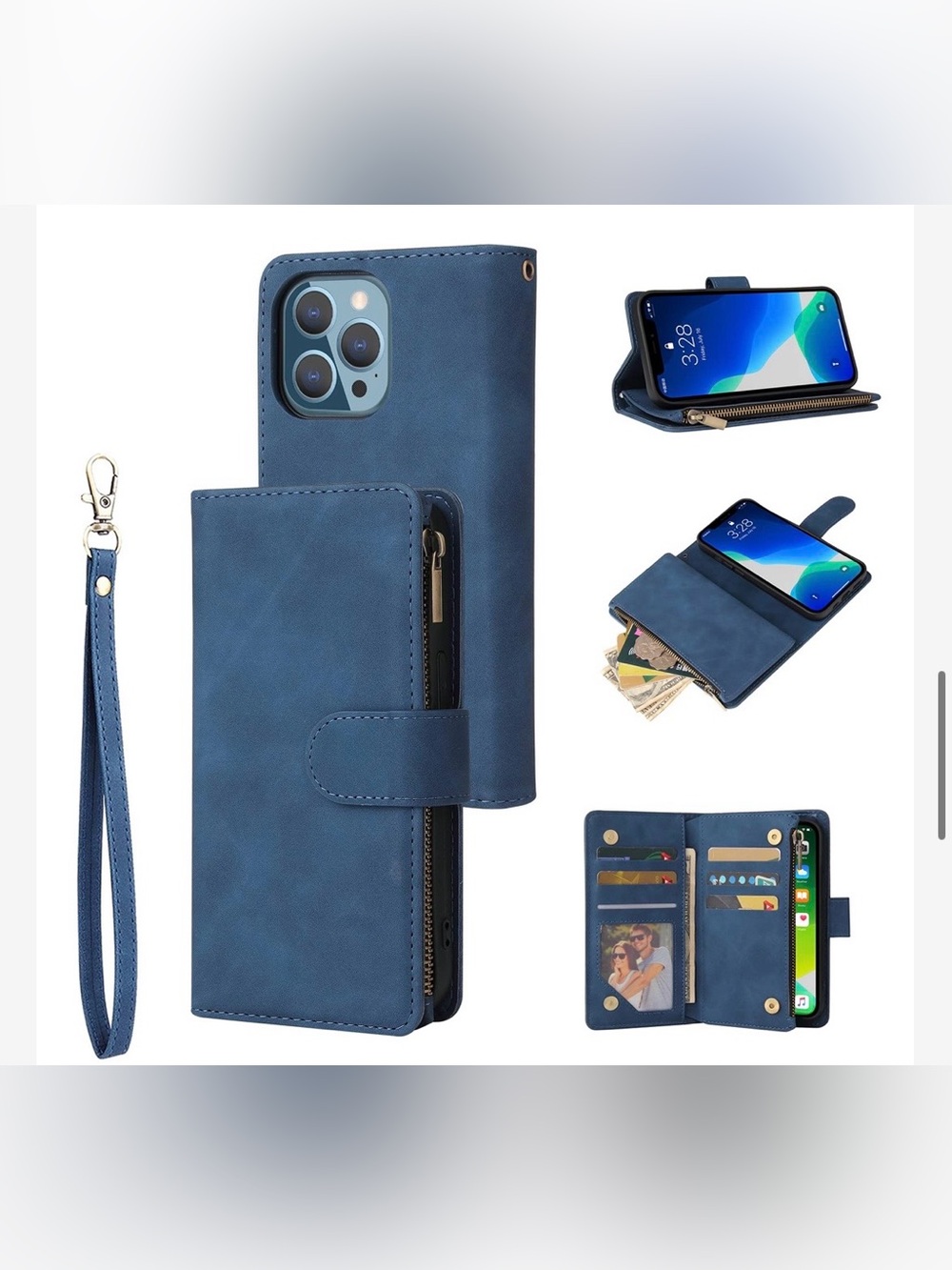 Blue PU Leather Wallet Case - iPhone 13 PRO Compatible